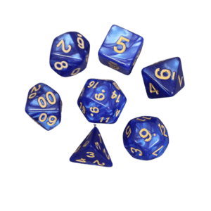 Royal Blue Marbled DND Dice Set, 7 Piece Dice Set, Roll Playing Game Dice with Dice Bag