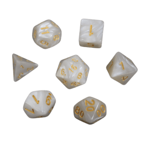 Pearl White Marbled DND Dice Set, 7 Piece Dice Set, Roll Playing Game Dice with Dice Bag