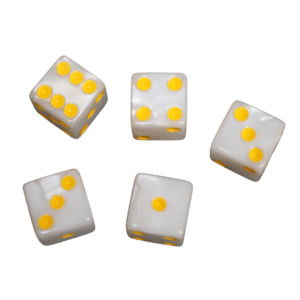 Marble White 16 mm D6 Dice Roll Playing Dices with Yellow Dots