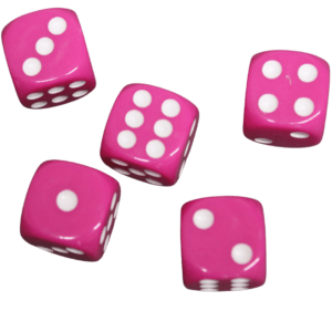 Opaque Pink 14 mm D6 Roll Playing Game Dices with White Dots
