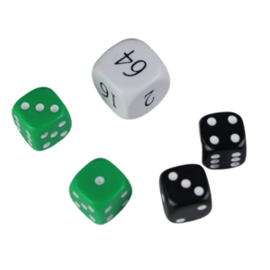 Replacement Backgammon Dice Set - White Doubling Cube - Black & Green Dices